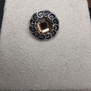 Vintage Style Silver Button with Brown Gem (1896)